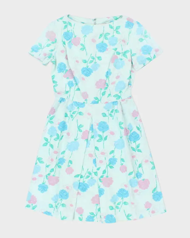 Vintage 50s Blue Floral A-Line Dress - M sold by Rokit
