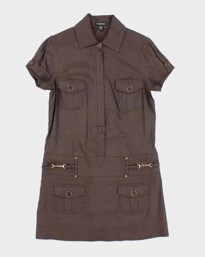 Vintage Y2k 00s Bebe Brown Button-Up Dress - M sold by Rokit