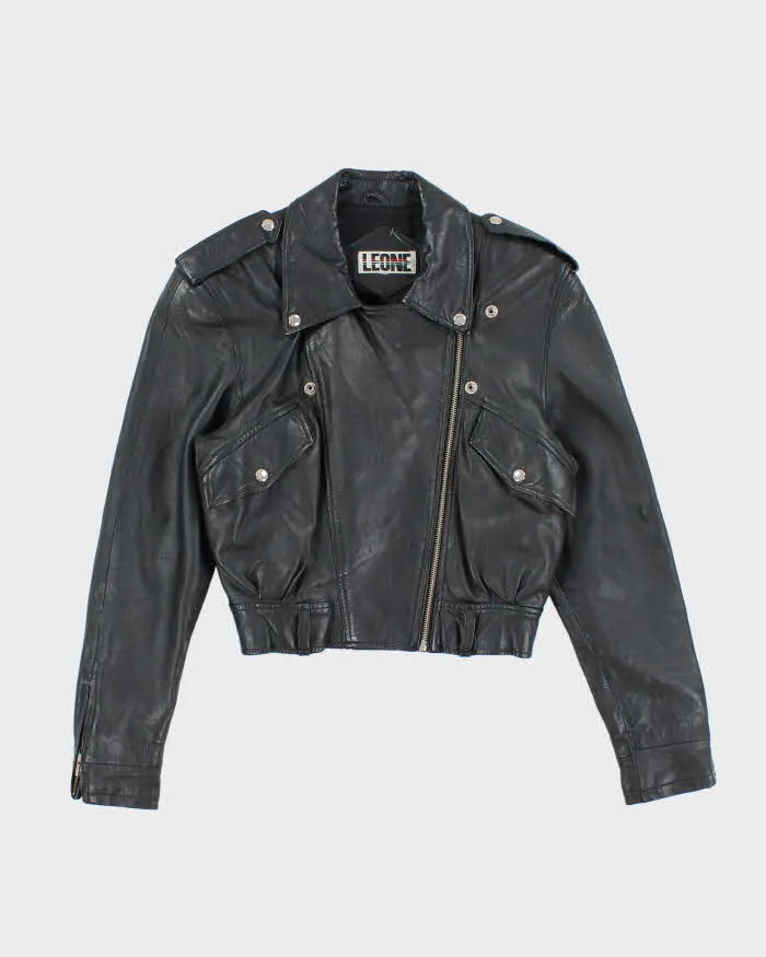 Vintage Y2K Women's Leone Cropped Leather Biker Jacket - M sold by Rokit