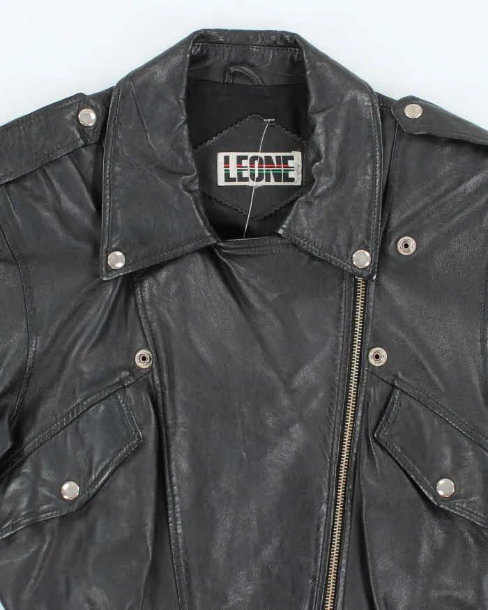 Vintage Y2K Women's Leone Cropped Leather Biker Jacket - M sold by Rokit product image thumbnail 3