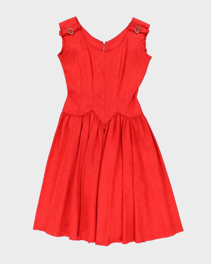 Vintage 50s Red Rhinestone Detail Dress - M sold by Rokit