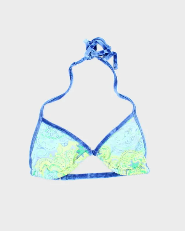 Vintage Y2k 00s Surfside Paisley Pattern Velvet Trim Bikini Top - S sold by Rokit