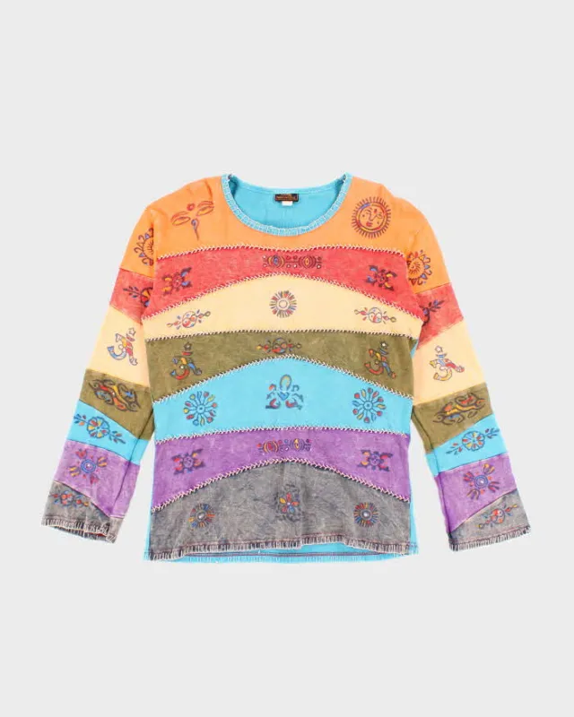 Vintage Y2k 00s Rising International Patchwork Hippie Top - XL sold by Rokit