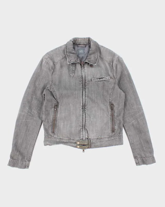 Vintage Y2K Armani Exchange Grey Denim Wash Zip Up Jacket - M sold by Rokit