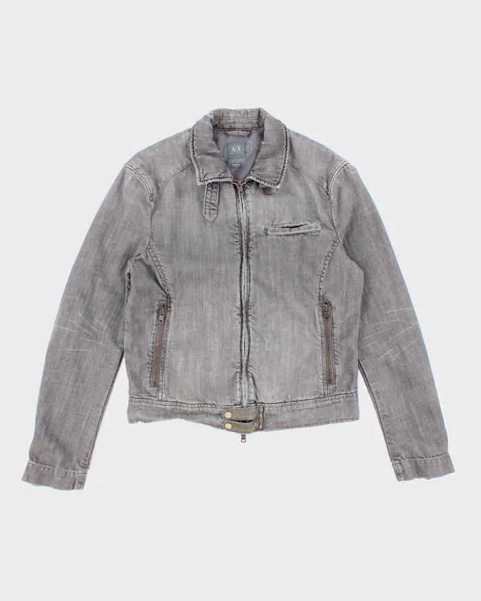 Vintage Y2K Armani Exchange Grey Denim Wash Zip Up Jacket - M sold by Rokit