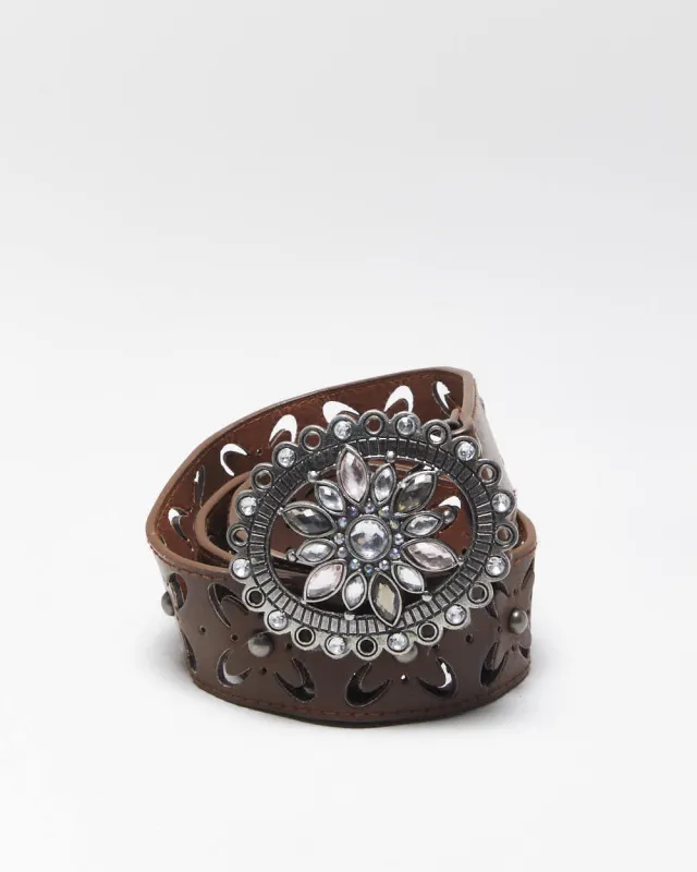 Vintage Y2k 00s Studded Rhinestone Belt Buckle Belt - W29-W33 sold by Rokit