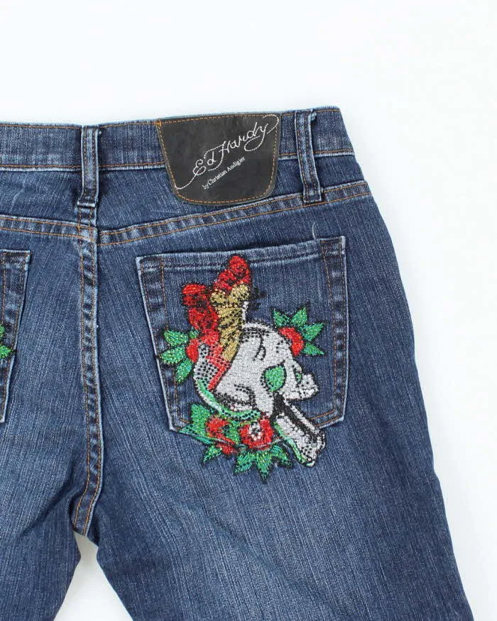 Vintage Y2K Ed Hardy Sequined Pocked Dark Wash Denim Shorts - W30 L9 sold by Rokit product image thumbnail 4