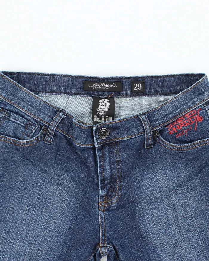 Vintage Y2K Ed Hardy Sequined Pocked Dark Wash Denim Shorts - W30 L9 sold by Rokit product image thumbnail 3