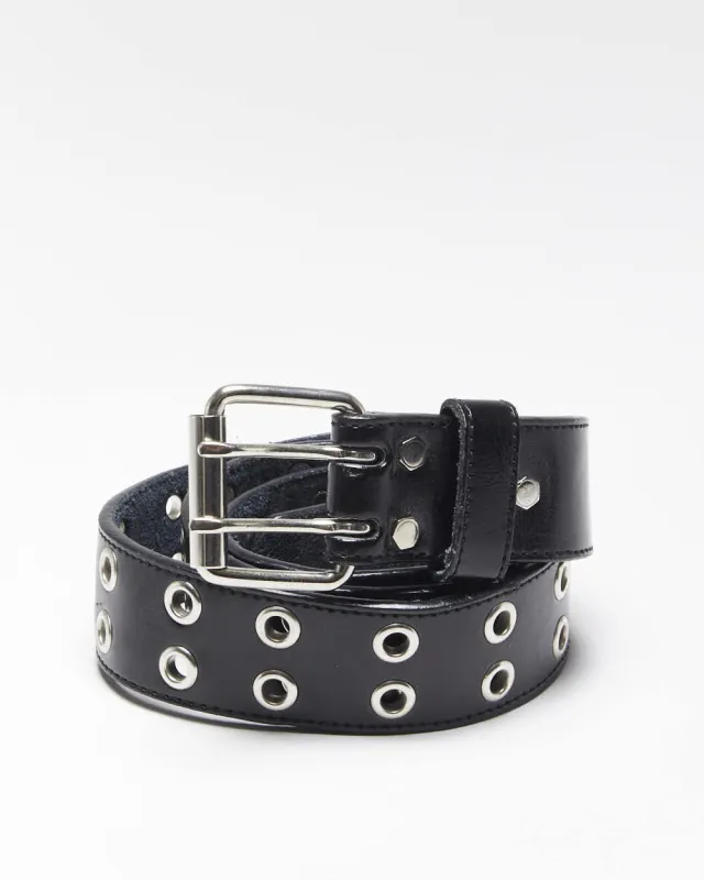 Vintage Y2k 00s Eyelet Black Leather Belt - O/S sold by Rokit