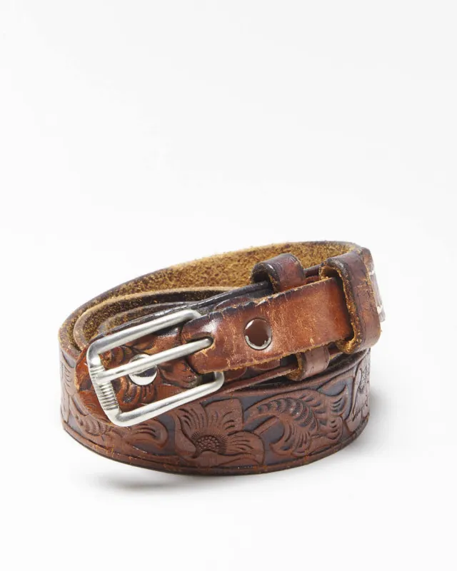 Vintage Western Tooled Leather Belt - W31-W34 sold by Rokit
