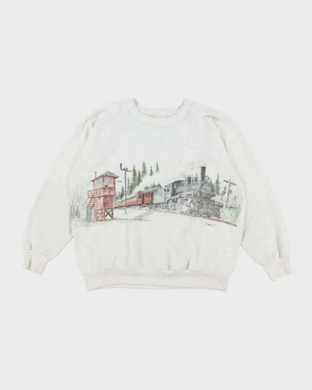 Vintage 90's Steam Train Graphic Print Sweatshirt - L sold by Rokit