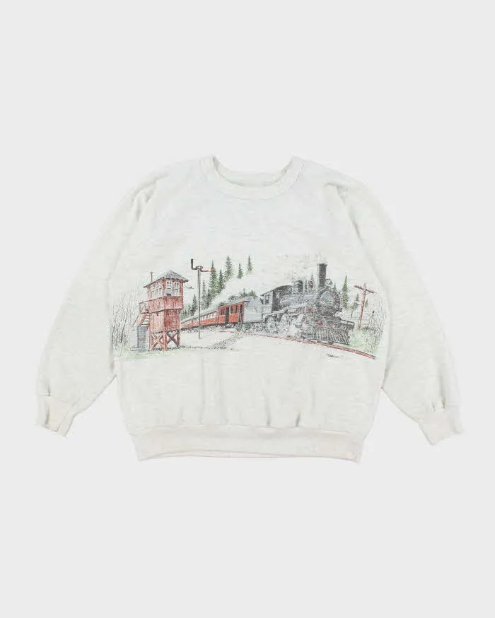 Vintage 90's Steam Train Graphic Print Sweatshirt - L sold by Rokit
