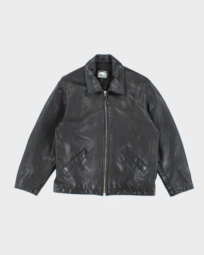 Vintage Roots Boxy Black Leather Jacket - L sold by Rokit