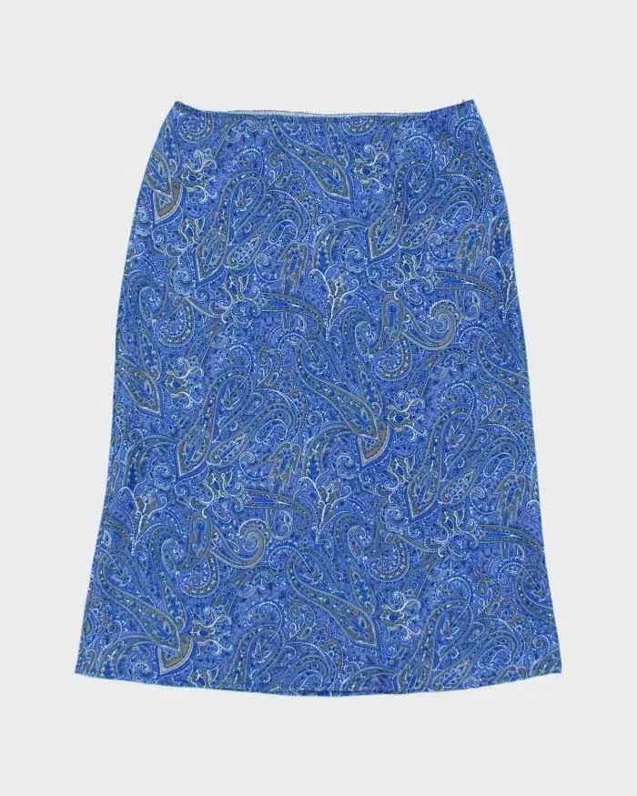 Vintage 90s Blue Paisley Pattern Print Skirt - S sold by Rokit