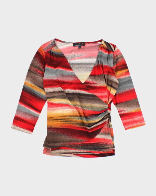 Vintage Y2k 00s Laura Striped Wrap Style Top - M sold by Rokit