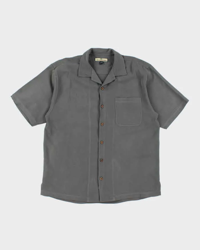 Vintage Tommy Bahama Oversized Grey Silk Hawaiian Shirt - M sold by Rokit