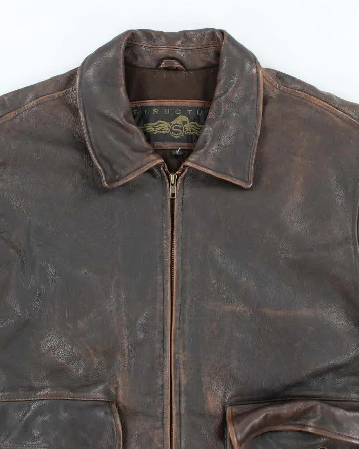 Vintage 90's Structure Heavyweight Brown Leather Jacket - L sold by Rokit product image thumbnail 3