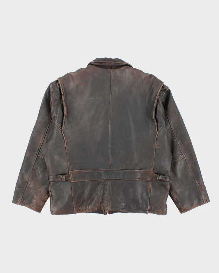 Vintage 90's Structure Heavyweight Brown Leather Jacket - L sold by Rokit product image thumbnail 2