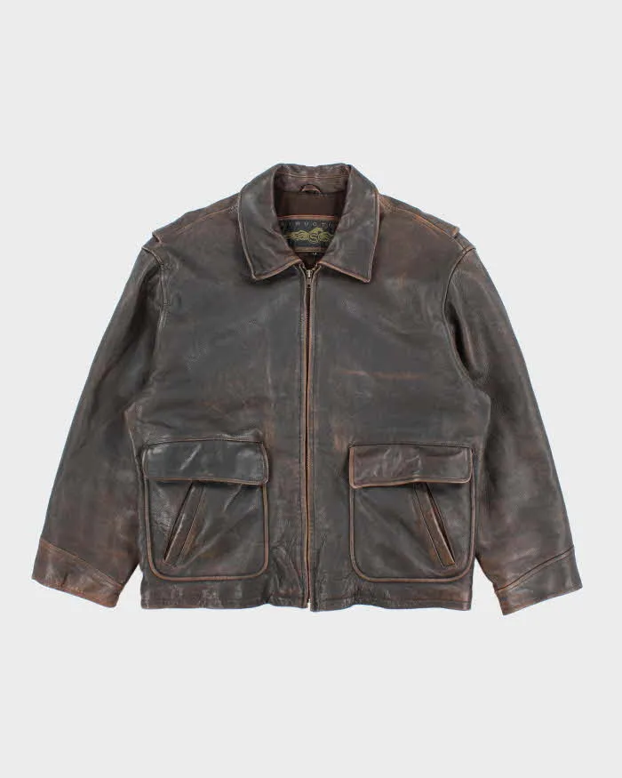 Vintage 90's Structure Heavyweight Brown Leather Jacket - L sold by Rokit