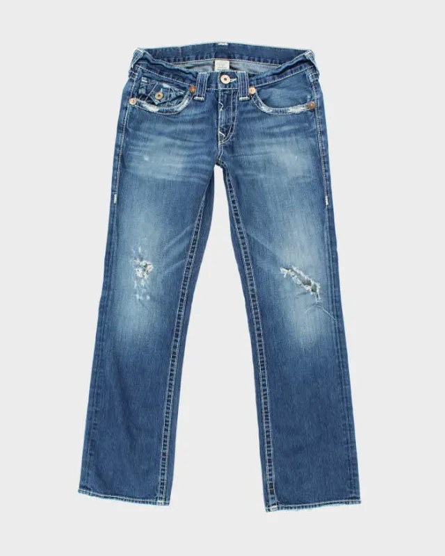 Vintage Y2K True Religion Medium Wash Distressed Straight Jeans - W34 L32 sold by Rokit