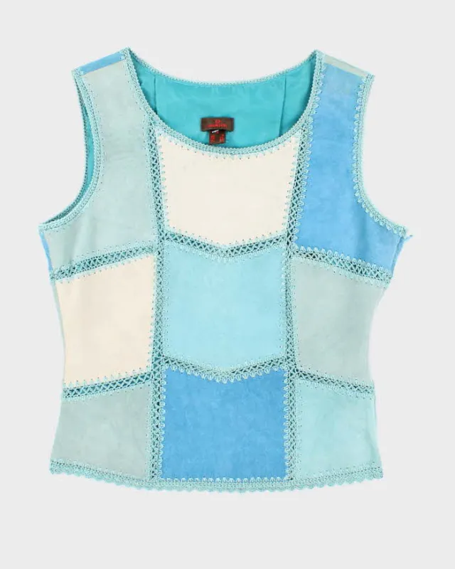 Vintage Danier Blue Suede Patchwork Top - S sold by Rokit