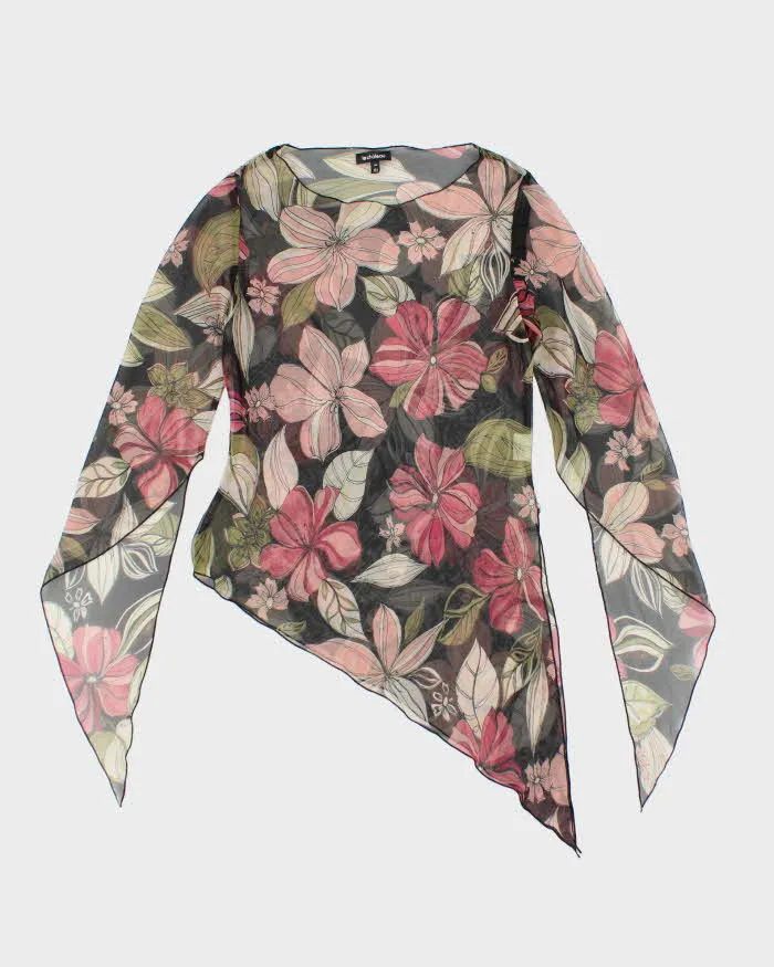 Vintage Y2k 00s Le Chateau Mesh Floral Asymmetric Top - M sold by Rokit