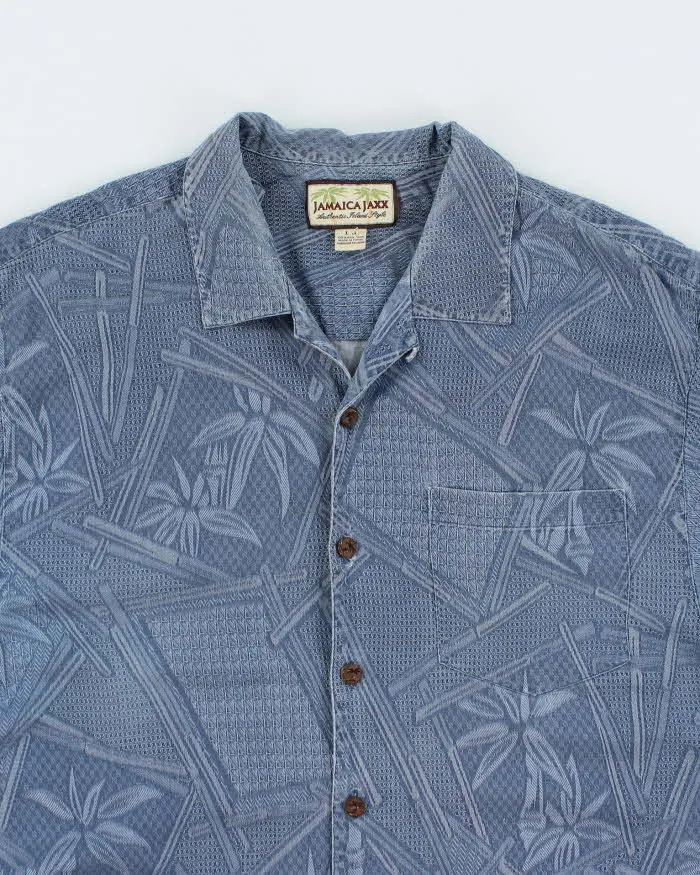 Vintage Jamaica Jaxx Blue Embossed Floral Hawaiian Shirt - L sold by Rokit product image thumbnail 3