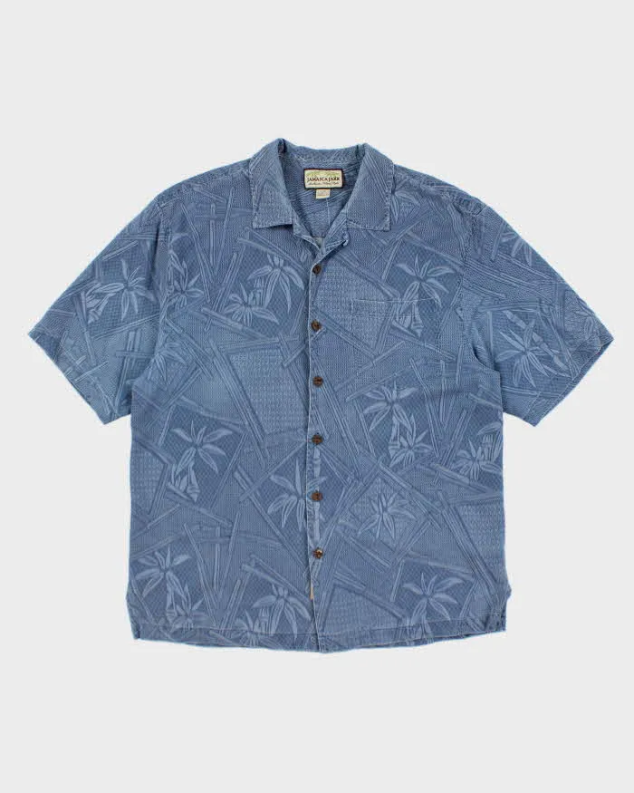 Vintage Jamaica Jaxx Blue Embossed Floral Hawaiian Shirt - L sold by Rokit