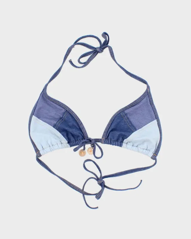 Vintage Y2k 00s Denim Pachtwork Bikini Top - L sold by Rokit