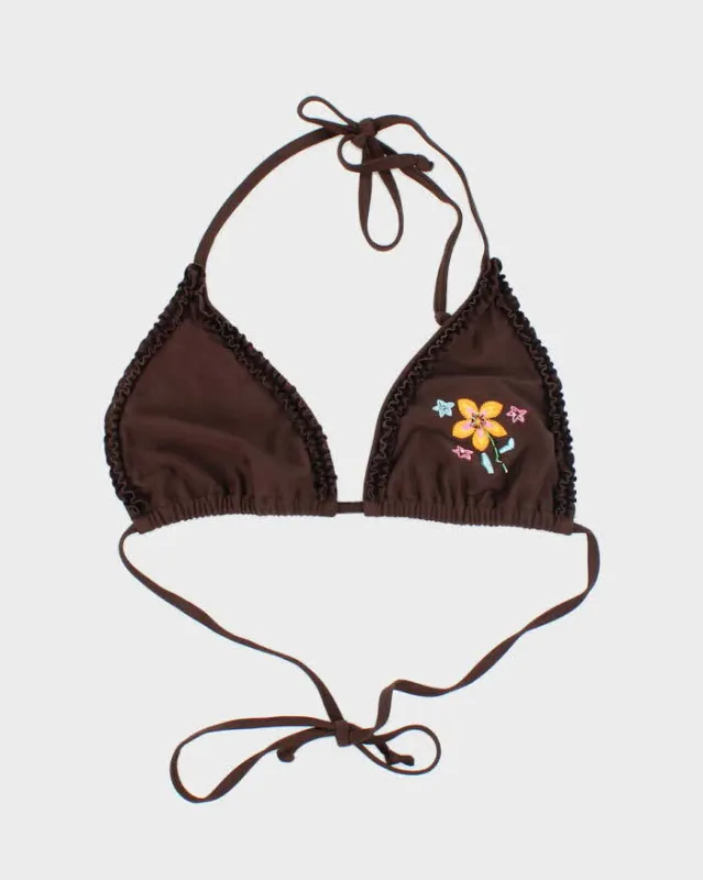 Vintage Y2k 00s Brown Beaded Bikini Top - L sold by Rokit