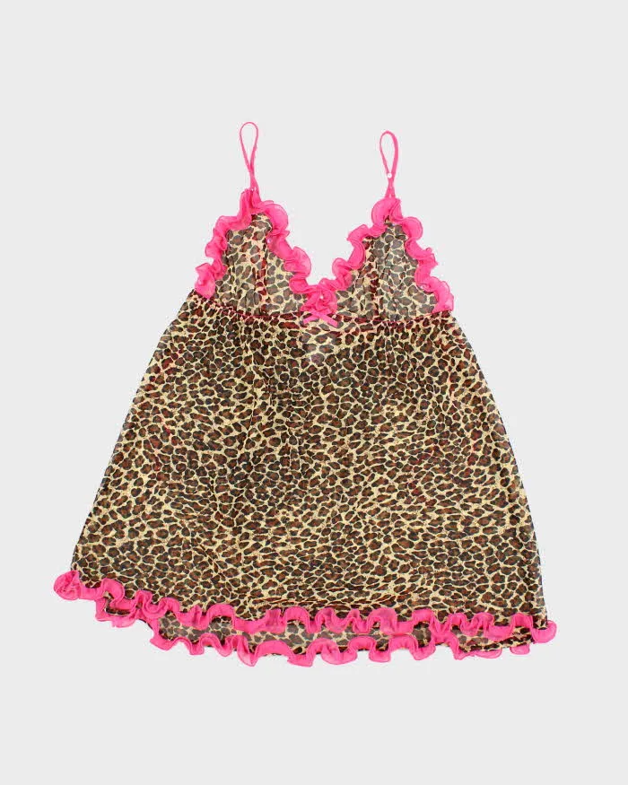 Vintage Y2k 00s La Senza Leopard Print Mesh Ruffle Cami - S sold by Rokit