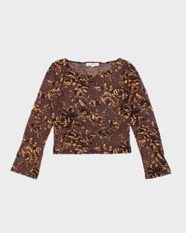Vintage Y2k 00s Jaqueline Connor Mesh Velvet Floral Top - S sold by Rokit