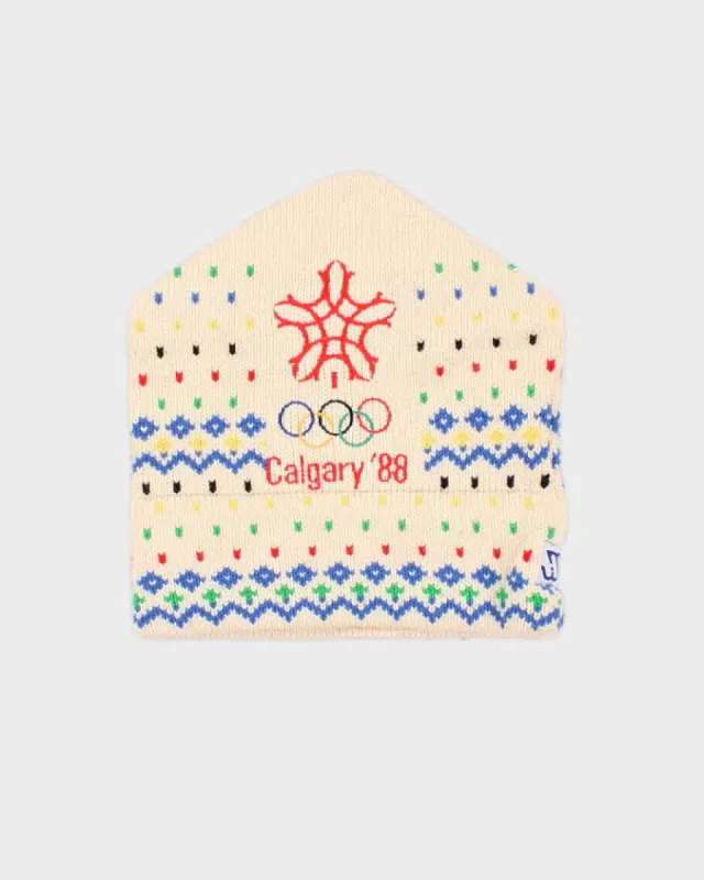 Unisex Cream Calgary Olympics 1988 Beanie - O/S sold by Rokit