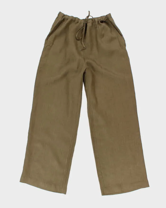 Vintage Jasmine Khaki Cropped Linen Trousers - W32 L27 sold by Rokit