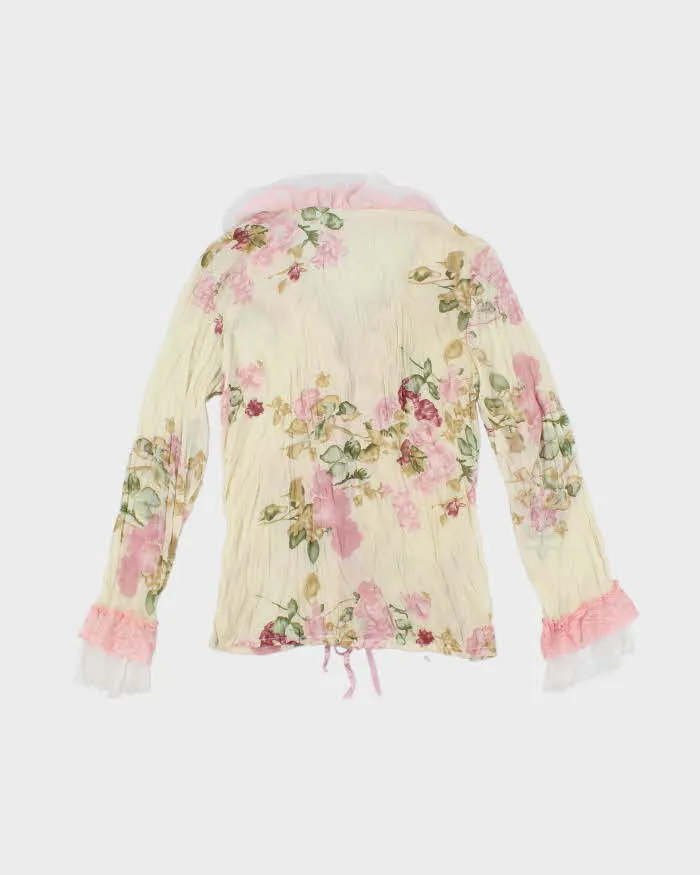 Vintage 90s Floral Mesh Lace-Up Blouse - S sold by Rokit product image thumbnail 2