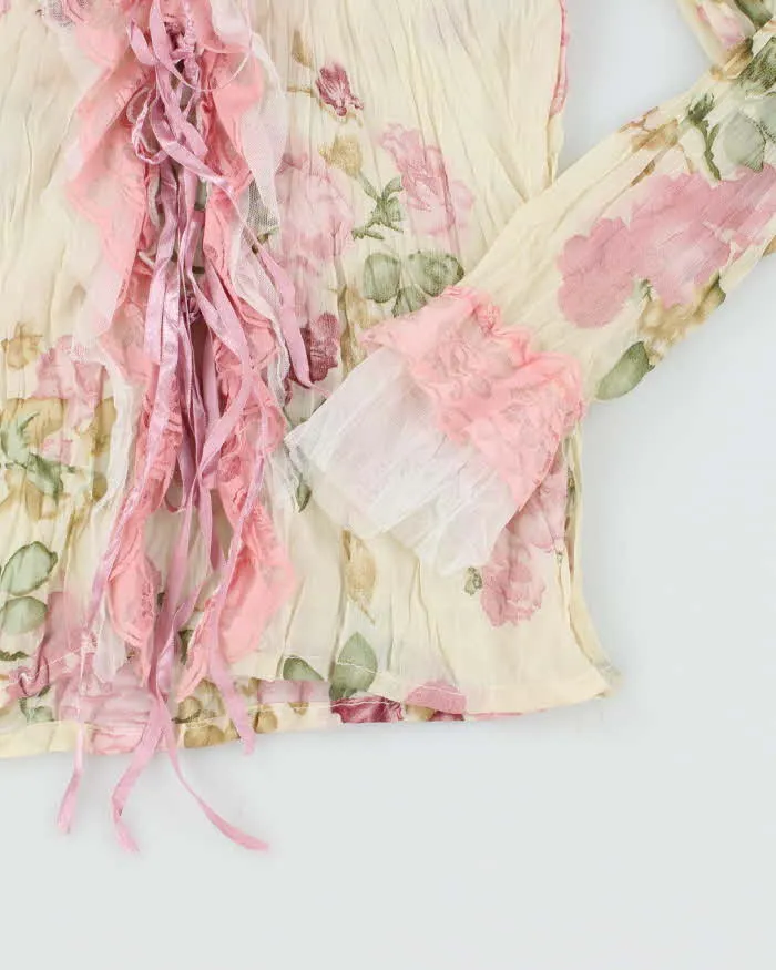 Vintage 90s Floral Mesh Lace-Up Blouse - S sold by Rokit product image thumbnail 4