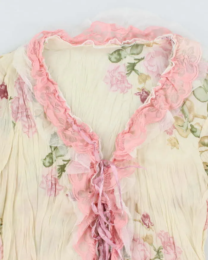 Vintage 90s Floral Mesh Lace-Up Blouse - S sold by Rokit product image thumbnail 3