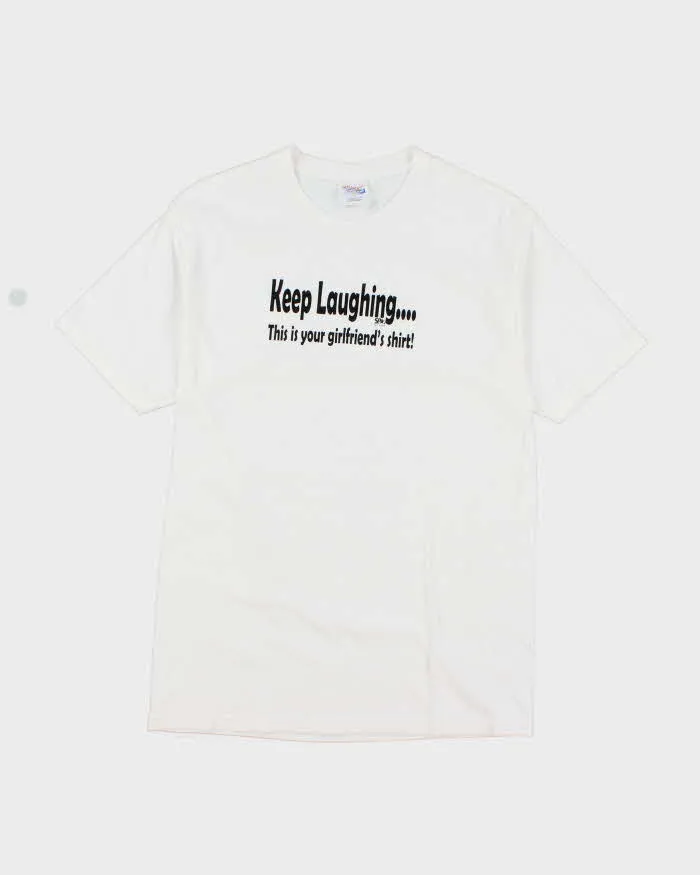 Vintage 2000's Keep Laughing Funny Slogan T-Shirt - M sold by Rokit