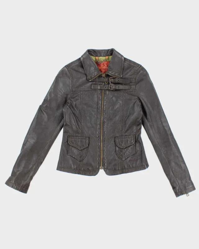 Vintage Y2k 00s Miss Sixty Brown Leather Jacket - XS sold by Rokit