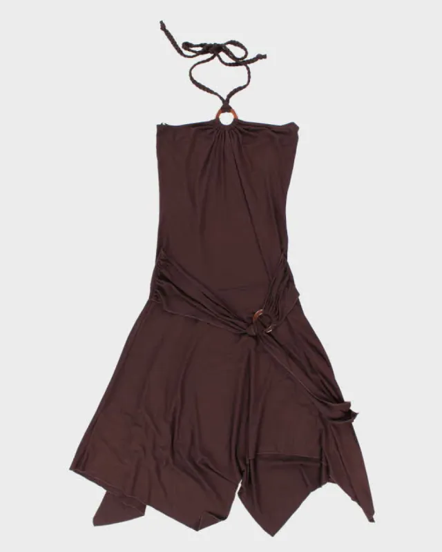 Y2k 00s Bay Brown Halter Dress - S sold by Rokit