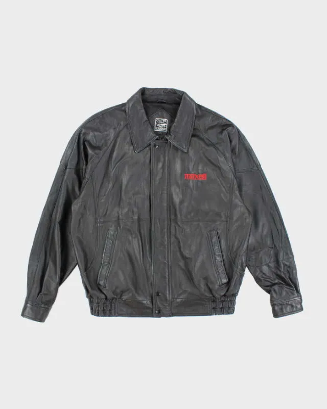 Vintage 90's Maxell Electronics Embroidered Heavyweight Leather Jacket - L sold by Rokit