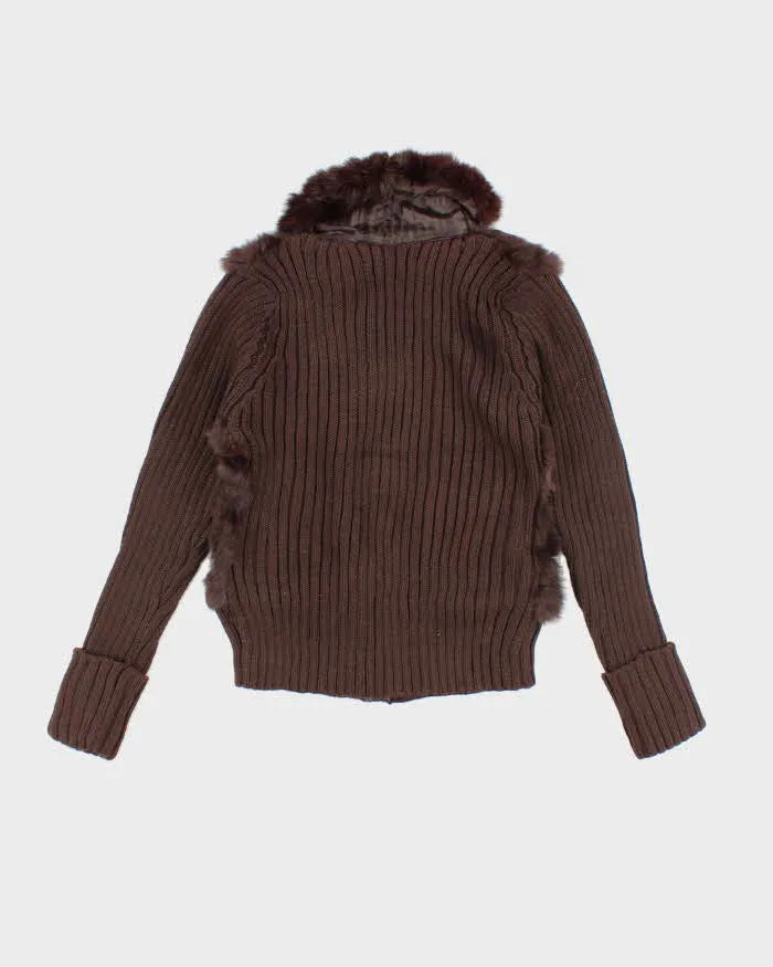 Vintage Y2k 00s Brown Knit Faux Fur Zip-Up Jumper - S sold by Rokit product image thumbnail 2