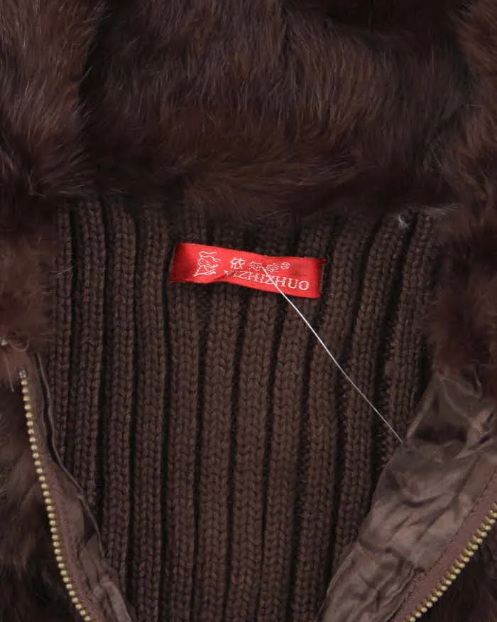 Vintage Y2k 00s Brown Knit Faux Fur Zip-Up Jumper - S sold by Rokit product image thumbnail 5