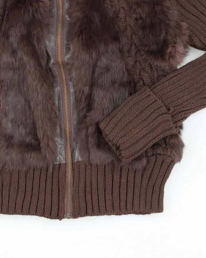 Vintage Y2k 00s Brown Knit Faux Fur Zip-Up Jumper - S sold by Rokit product image thumbnail 4