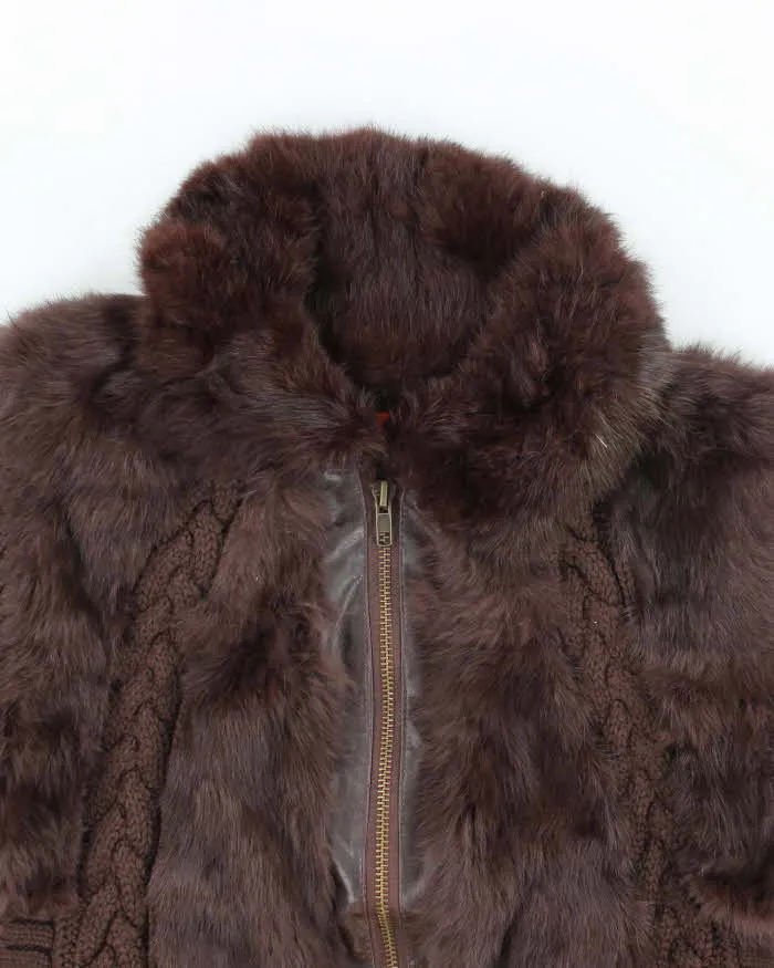 Vintage Y2k 00s Brown Knit Faux Fur Zip-Up Jumper - S sold by Rokit product image thumbnail 3