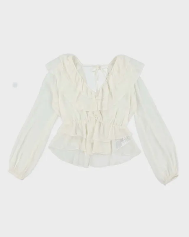 Vintage Y2k 00s Guess Mesh Ruffle Top - S sold by Rokit