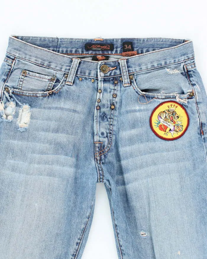 Vintage Y2k 00s Ed Hardy Patchwork Distressed Jeans - W34 L34 sold by Rokit product image thumbnail 3