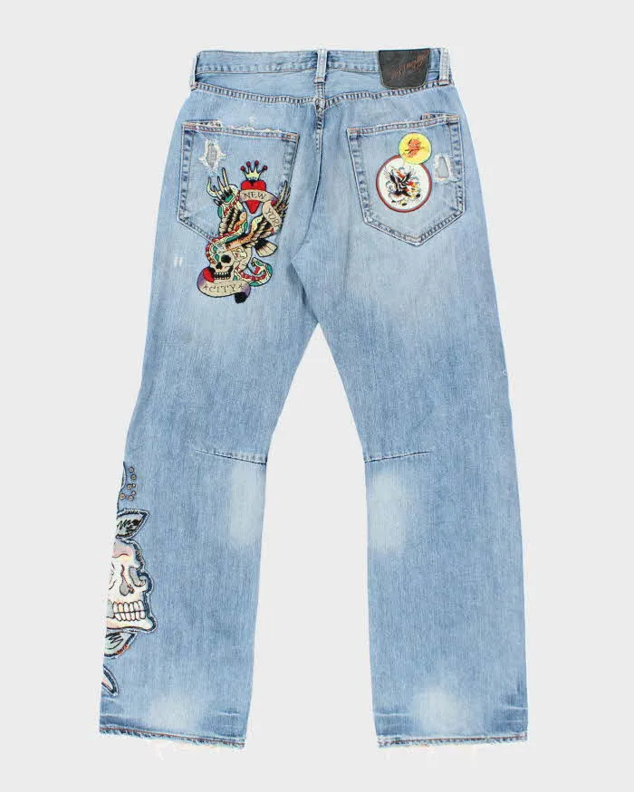 Vintage Y2k 00s Ed Hardy Patchwork Distressed Jeans - W34 L34 sold by Rokit product image thumbnail 2