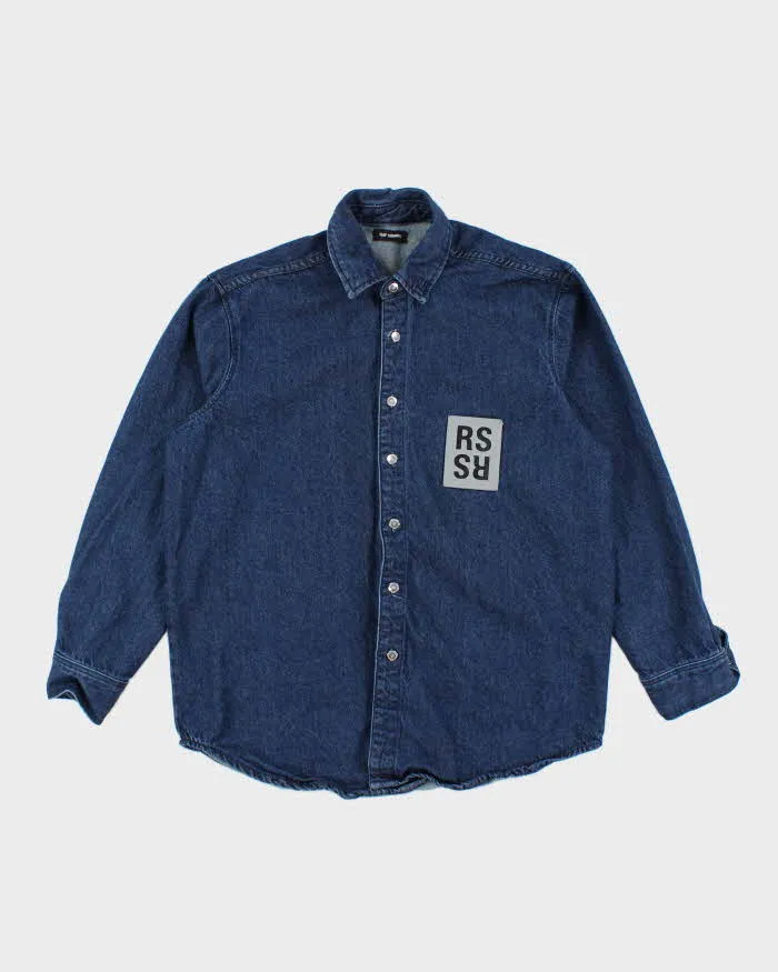Vintage RAF Simons Dark Wash Button Up Denim Shirt - L sold by Rokit