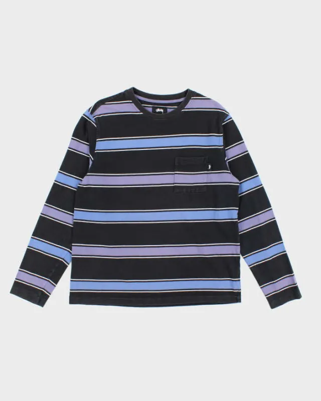 Vintage Stussy Striped Long-sleeved T-Shirt - M sold by Rokit